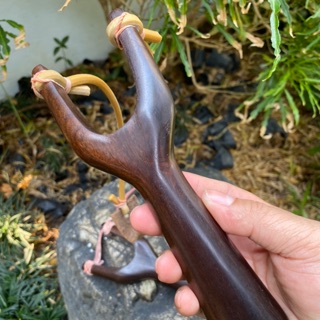 หนังสติ๊ก ไม้มะค่า ไม้ตาล สีเข้ม ทรงแบน คละชิ้น