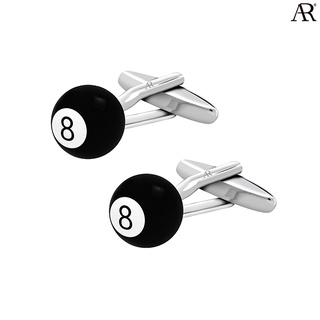 ANGELINO RUFOLO Cufflink(คัฟลิงค์) ดีไซน์ Snooker Ball No.8 กระดุมข้อมือคัฟลิ้งโรเดียมคุณภาพเยี่ยม สีดำ