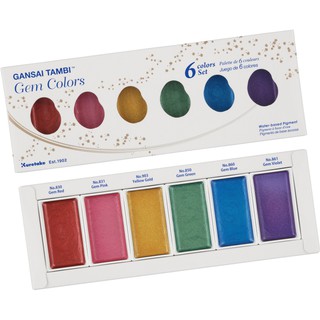 สีน้ำ KURETAKE Gansai Tambi "Gem Colors" 6 สี ใน 1 กล่อง