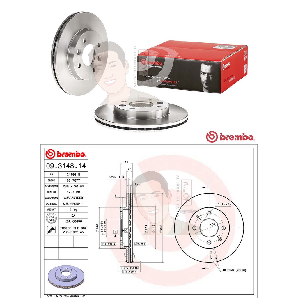 09 3148 14 จานเบรค ล้อ F (ยี่ห้อ BREMBO) รุ่น Std RENAULT R21 R19 R21 R9 Clio ปี1986-1997***ราคาต่อข