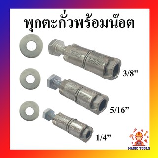 พุกตะกั่ว พร้อมน็อตและแหวน แพ็ค 4 ชุด มีให้เลือกขนาด 1/4",5/16",3/8" พุกติกผนัง