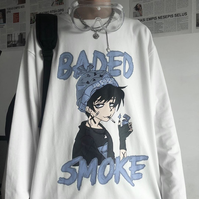 เสื้อยืดแขนยาวลายการ์ตูนอนิเมะเกาหลีสำหรับผู้ชายและผู้หญิง ราคา ถูกที่สุด ดีลบีเคเค แกลเลอรีภาพที่ 2
