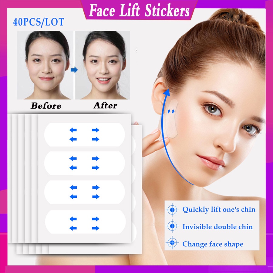 40 ชิ้น/เซ็ตทันทีที่มองไม่เห็นสติกเกอร์ใบหน้า V-Shape Face Lift สติกเกอร์ Double Chin slimming Patch Facelifting Patch