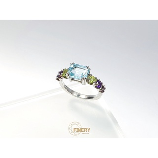 แหวนเงินแท้ 925 -พลอย blue topaz/peridot/อเมทิส/โกเมน