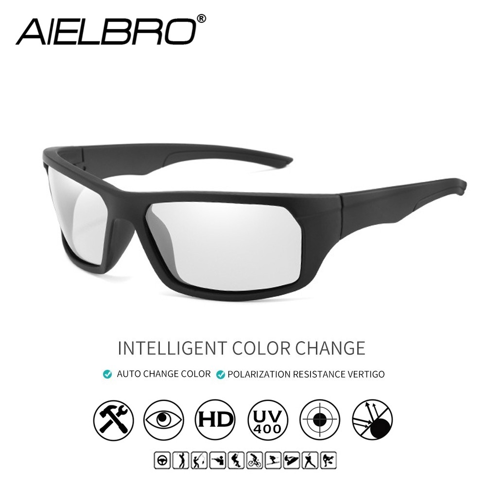 AIELBRO แว่นตากันแดดสำหรับการขี่จักรยาน แบบ-photochromic ลดแสงสะท้อน เหมาะสมกับการขี่จักรยานและวิ่ง