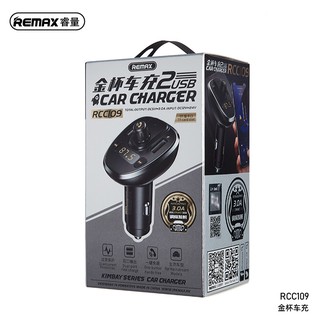 ที่ชาร์จในรถยนต์ หัวชาร์จในรถยนต์ เชื่อมต่อสัญญาณเสียง FM มีจอLED 2USB Car Charger ยี่ห้อRemax รุ่นRCC109