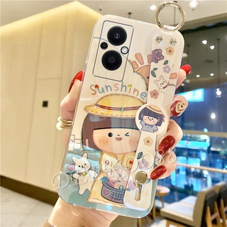 เคสโทรศัพท์ OPPO Reno 7 Z A76 A55 A95 A16K A16 4G 5G Phone Case Bling Softcase with Wristband Glitter Handphone Casing Cute Lovely Cartoon Sun Girl Back Cover Reno7 Z 7Z Reno7Z OPPOA76