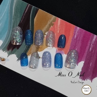 Aurora glitter 04 Blue ออโรร่าฟ้า A18006-ACM006 แฟลช AZM008 เล็บปลอมสำเร็จรูป เล็บPVC งานสีเจล100%