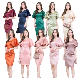 เดรสผ้าเปเป้ระบายแขนสำหรับสาวกัวแขนใหญ่งานตัดเนี้ยบ