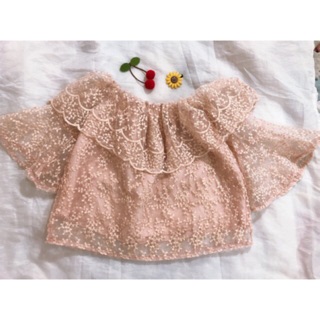 เสื้อ ครอป งานปัก สีชมพู S M ใส่ได้ค่ะ🎀