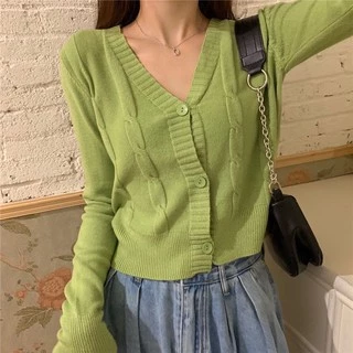 ส่งทันที Cici(NO. C448)เสื้อคาดิแกนแขนยาวสีมาชเมลโล่สีหวาน เนื้อผ้านุ่มแต่งลายนู้นกระดุมใหญ่