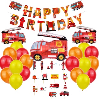 พร้อมส่ง set HBD รถ Firer truckสินค้างานวันเกิด งานปาร์ตี้