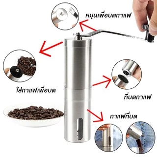 เครื่องบดเมล็ดกาแฟมือหมุนเครื่องบดกาแฟแบบพกพาสแตนเลส Coffee Bean Hand Grinder Stainless Steel เครื่องมือกาแฟ
