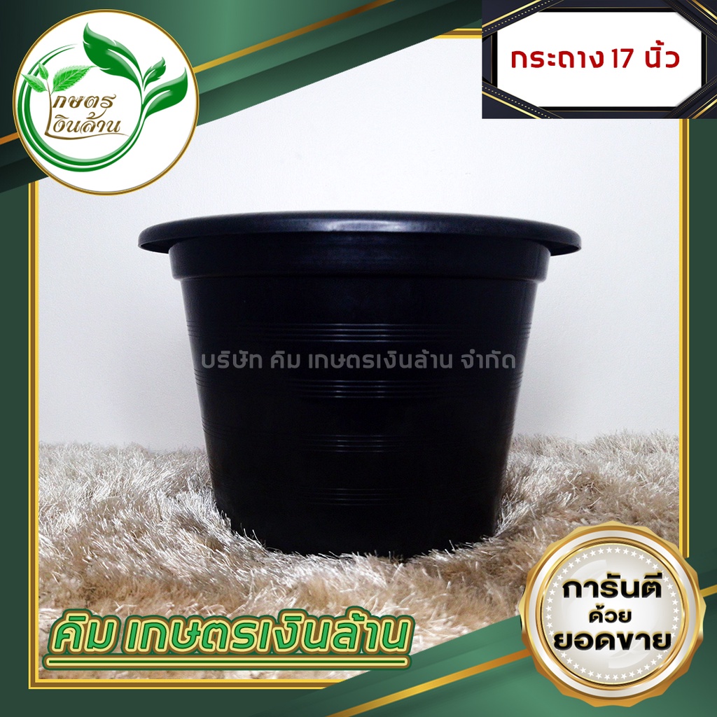 [แตกเคลมทันที]กระถางกลมดำ 17นิ้วและจานรอง อย่างดี By.คิม เกษตรเงินล้าน