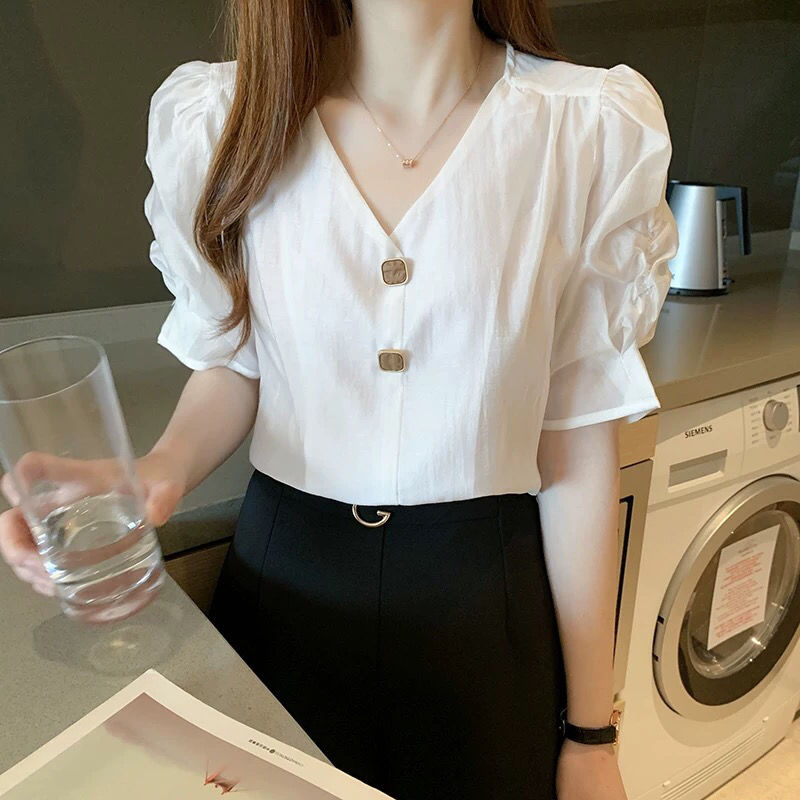 เสื้อผ้าแฟชั่น แขนสั้น ผู้หญิง เสื้อเชิ้ต ชีฟอง น่ารักแบบเกาหลี ชุดลำลอง  women top ราคา ถูกที่สุด ดีลบีเคเค แกลเลอรีภาพที่ 2