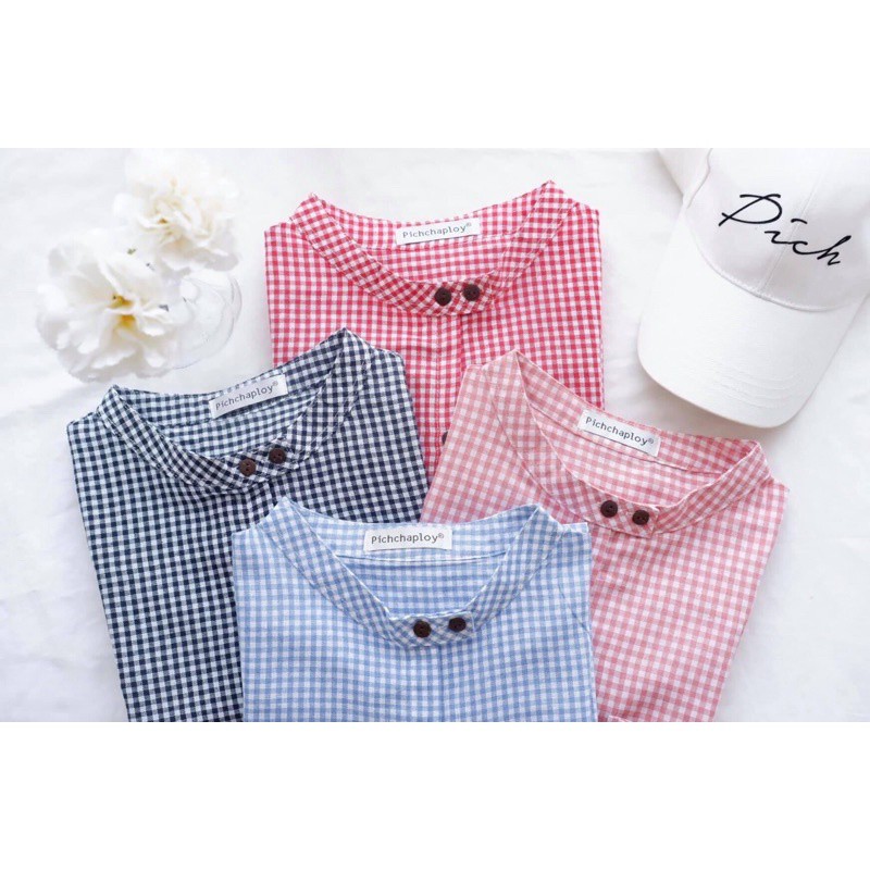 ●❈ชุด2/3🔺 ลายตาราง / ลายสก็อต :: คอจีน แขนสั้น เสื้อเชิ้ตคอจีน by pichchaploy HerbieStyle