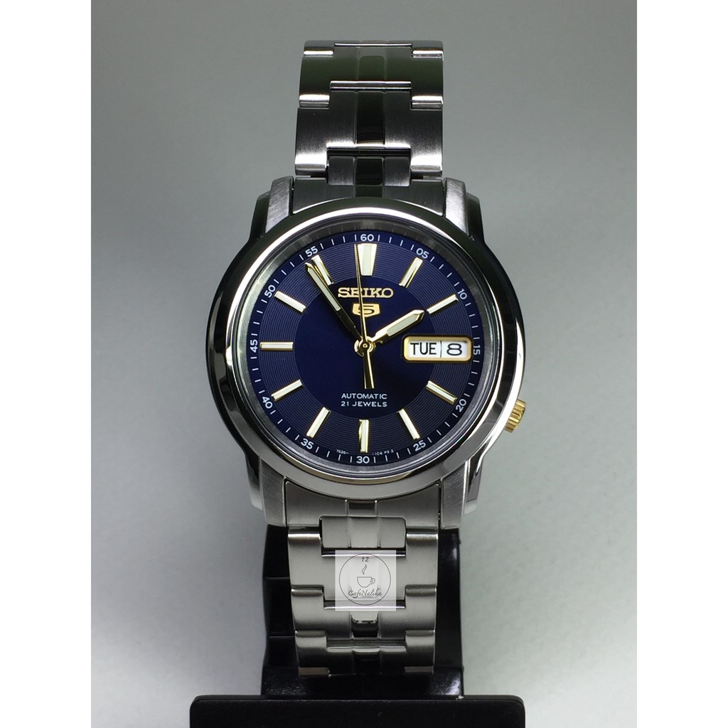 นาฬิกา ไซโก้ ผู้ชาย SEIKO 5 Automatic รุ่น SNKL79K1หน้าน้ำเงิน ทอง Automatic Men's Watch Stainless Steel CafeNalika