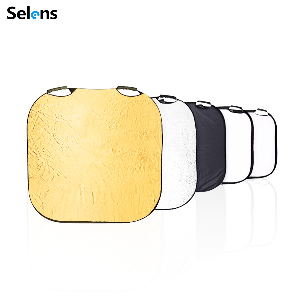 Selens Reflector พับได้แผ่นสะท้อนแสง ทรงสี่เหลี่ยม พร้อมที่จับ 5 in 1 80 ซม. 100 แผ่นสะท้อนแสง พับเก็บได้ ขนาดกะทัดรัด พกพาสะดวก รับประกันคุณภาพ กลางแจ้ง  Light Reflector