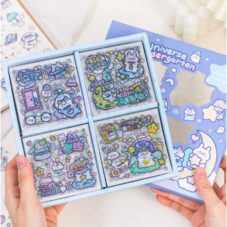 พร้อมส่ง สติ๊กเกอร์ 100แผ่นไม่ซ้ำลาย พร้อมกล่อง รุ่น ST-6629 Sticker PVC น่ารักกันน้ำ ไดอารี่ สติ๊กเกอร์ไดคัท
