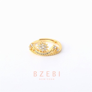 BZEBI แหวนเพชร ทอง 18K คํา jewelry ring แฟชั่น เพชร ผู้หญิง ทองแท้ สไตล์เกาหลีกันสนิม ทองชุบ ปรับได้ เพทาย สําหรับผู้หญิง 338r