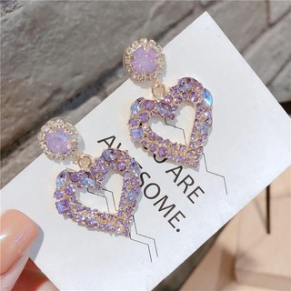 ✨BELLA✨Korean version of fashion earrings silver needle love purple hollow female simple heart-shaped