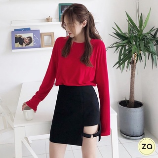 💥HOT SALE💥กระโปรงสั้นทรงเอ แต่งห่วงผ่าข้าง ซิปช้าง สีดำ
