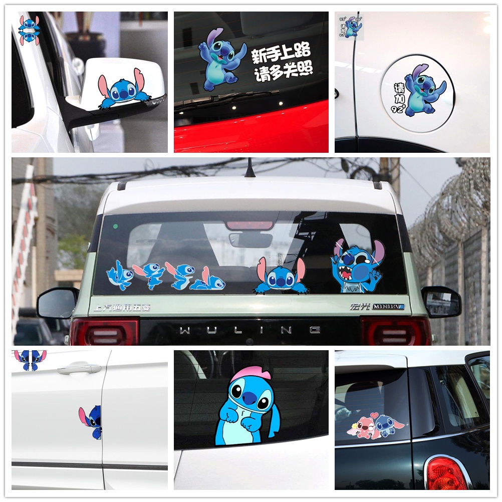 สติกเกอร์รถ Disney Lilo Stitch การ์ตูนน่ารัก Lovley เด็กผู้หญิงเด็กเด็กรถสะท้อนแสงสําหรับกระจกหน้าต่างกระจกมองหลังกันชน Trunk รถจักรยานยนต์แล็ปท็อป Ipad