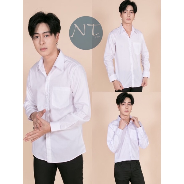 เสื้อนักศึกษาแขนยาวชายรอบอก”36-56”[ผ้าคอมทวิว]สีขาวนวล/สีขาวสว่าง