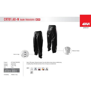 Givi กางเกงกันฝน CRT01 (ฮัจจันแบบพิเศษ) M L XL 2XL 3XL 4XL 5XL 6XL