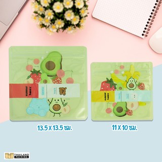 ถุงซิปล็อค ซองซิปล็อค ซองพลาสติก ลายการ์ตูน ตั้งไม่ได้ ( Mix Fruit Green คละลาย ) ( 100 ใบ )