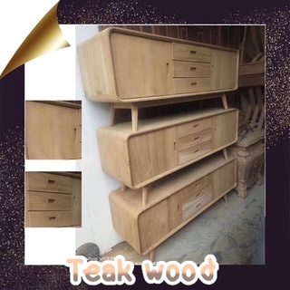 ✈️ 💥 TV sideboard teak wood ตู้ไม้สัก ตู้เก็บของ ไม้สัก 3ลิ้นชัก 2 บานเปิด สไตล์วินเทจ ➡️ Size : ยาว180 ก45  ส60cm