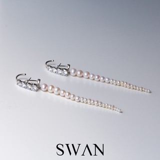 SWAN - Mera Pearl Drop Earring ต่างหูยาวเงินแท้ มุกแท้ มุกน้ำจืด ฝังเพชรคิวบิกเซอร์โคเนีย cubic zirconia