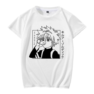 เสื้อยืดแขนสั้นลําลอง คอกลม ทรงหลวม พิมพ์ลายการ์ตูนอนิเมะ Hunter X Huntert สีขาว แฟชั่นฤดูร้อน สไตล์ญี่ปุ่น สําหรับผู้ชา