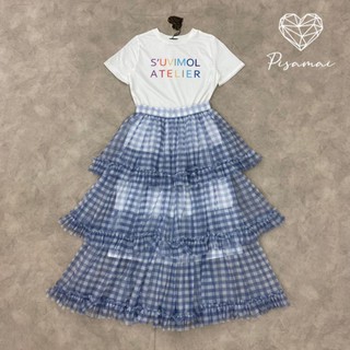 Set เสื้อยืด + กระโปรงแต่งระบาย งานป้าย S M L