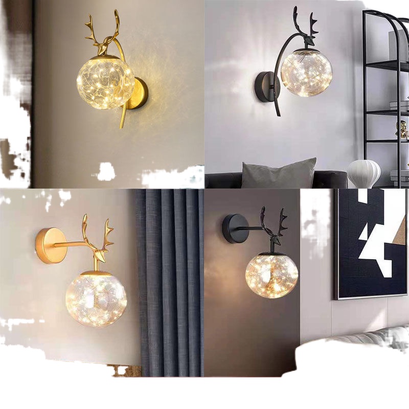 ▼โคมไฟติดผนัง โคมไฟติดผนังข้างเตียง antlers light luxury Nordic minimalist ห้องนั่งเล่นห้องนอนบันไดพื้นหลัง starry โรแมน