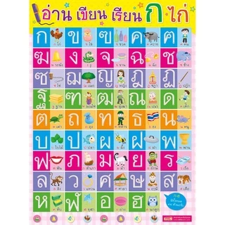โปสเตอร์พลาสติก กันน้ำ 3 แผ่น❤️Poster ชุด 3 หมวดพื้นฐานก ไก่ ABC 123