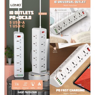 LDNIO SC10610 ปลั๊กพ่วง ปลั๊กไฟ 10Socket รองรับ 5USB &1USB-C QC 3.0 Fast charge ชาร์จเร็ว