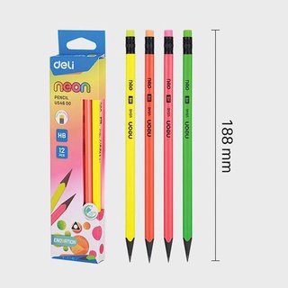 Deli ดินสอไม้ HB NEON U54600 (กล่อง 12 แท่ง)