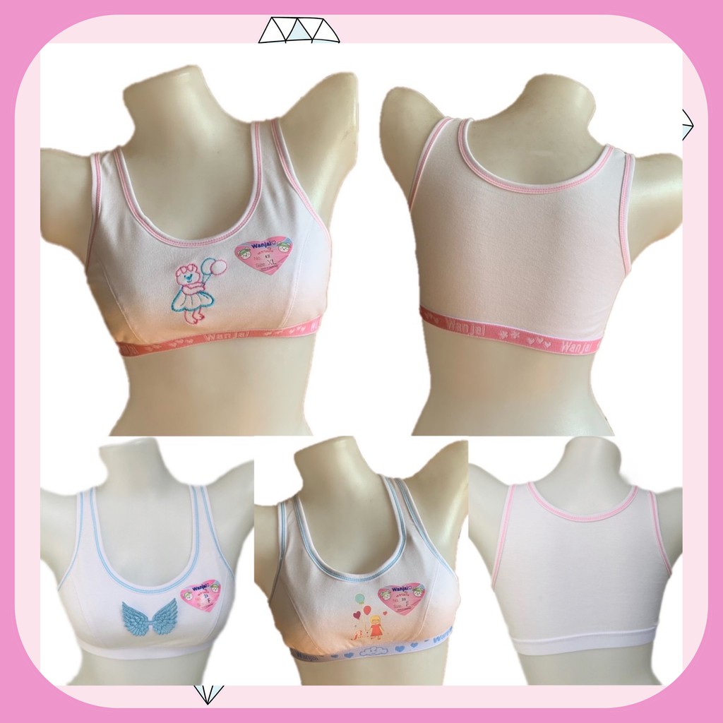 Wanjai 34 เสื้อชั้นในเด็กแบบสวม หลังเต็ม มีฟองน้ำ ฟรีไซส์-XL เด็กโต 9-14 ขวบ