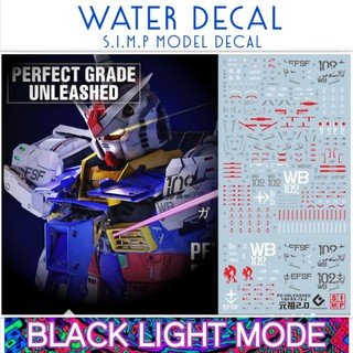 Water Decal PG​ 1/60 Unleashed RX-78-2 Gundam ยี่ห่อ S.I.M.P. Model Decal ( เรืองแสงในแสงแบล็คไลท์ )​