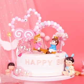 HD วันเกิดเค้ก Topper สีฟ้าสีชมพู Arch Hairball ตกแต่งงานแต่งงานครบรอบขนมหวาน Topper Party Supplies