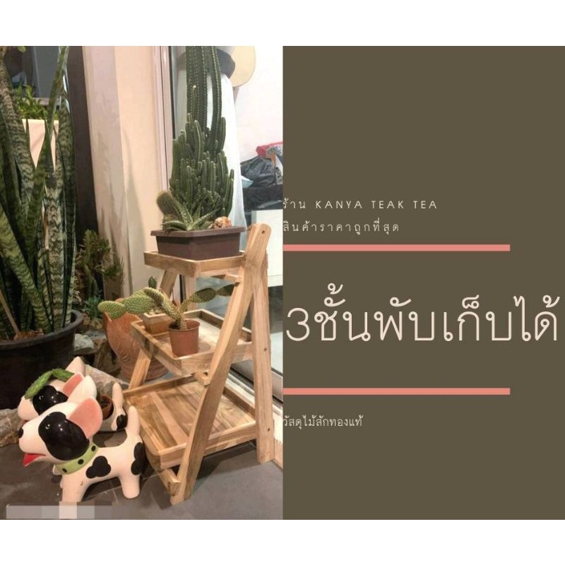 ชั้นวางของ3 ชั้น ไม้สัก พับได้ แข็งแรง ประหยัดพื้นที่ รูปที่ 3