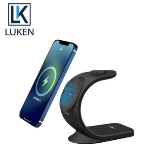 Luken 3 In 1 แท่นชาร์จไร้สาย QI 15W ชาร์จเร็ว สําหรับ IP14 13 12 8 Pro Max AirP Watch Samsung