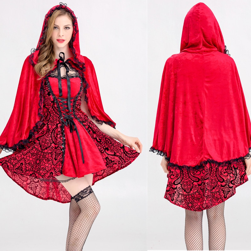 ∏Halloween Costume Gothic Little Red Riding Hood Costume Cosplay Costume Stage Dress Cape