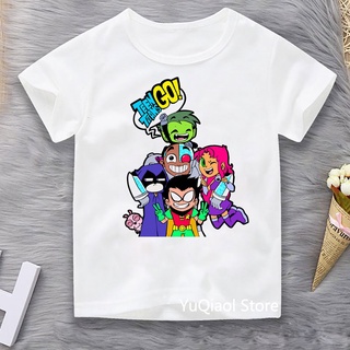 เสื้อยืดแขนสั้น พิมพ์ลายการ์ตูน My Day Kawaii Titans Go แฟชั่นฤดูร้อน สีขาว สําหรับเด็กผู้ชาย