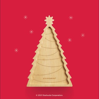 Starbucks Christmas Tree Wood Plate สตาร์บัค ถาดรองแก้ว​ เค้ก​ ขนม