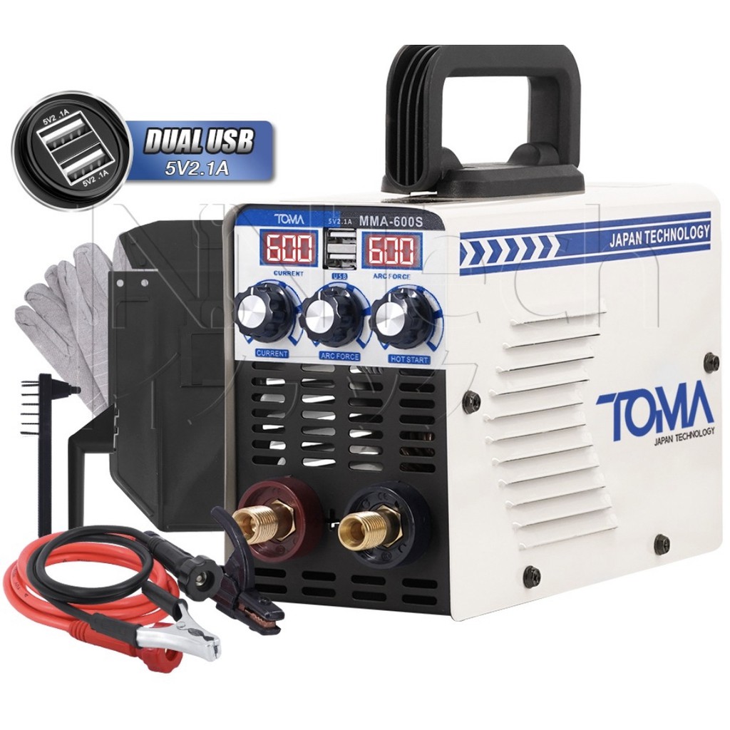 ตู้เชื่อม TOMA JAPAN Mini Inverter IGBT MMA-600S 2in1 พร้อมพาวเวอร์แบงค์ ในตัว (2USB) แสดงผล Dual Screen 2 หน้าจอ 3 ปุ่ม