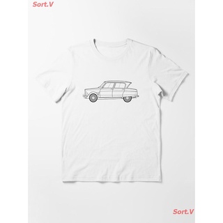 เสื้อคู่ โลโก้ Citroen Ami 6 Line Drawing Artwork Essential T-Shirt เสื้อยืดพิมพ์ลาย เสื้อยืดโลโก้รถ