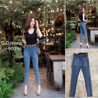 G.D.Jeans รุ่น 90096#กางเกงยีนส์แฟชั่นขายาวผ้ายืดทรงเดฟสียีนส์แต่งขอบเอวยางยืดลายเสือตามเทรน