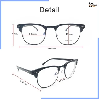 Uniqueyou แว่นสายตาสั้นและสายตายาว Glasses เลนส์กรองแสงสีฟ้า Blue Filter แว่นสายตาเลนสืกรองแสง 3016Filter-Black